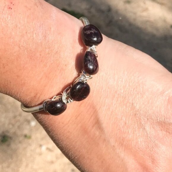 Genuine Garnet Natural Sterling Silver Cuff Bracelet Gemstone Untreated 925